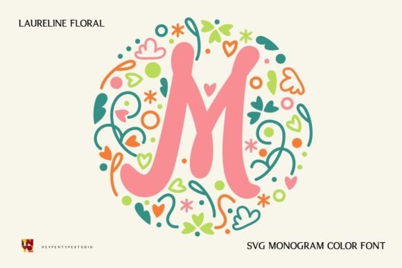 Laureline Floral Monogram: A Beautiful and Cute Floral Monogram Color Font for Creative Projects